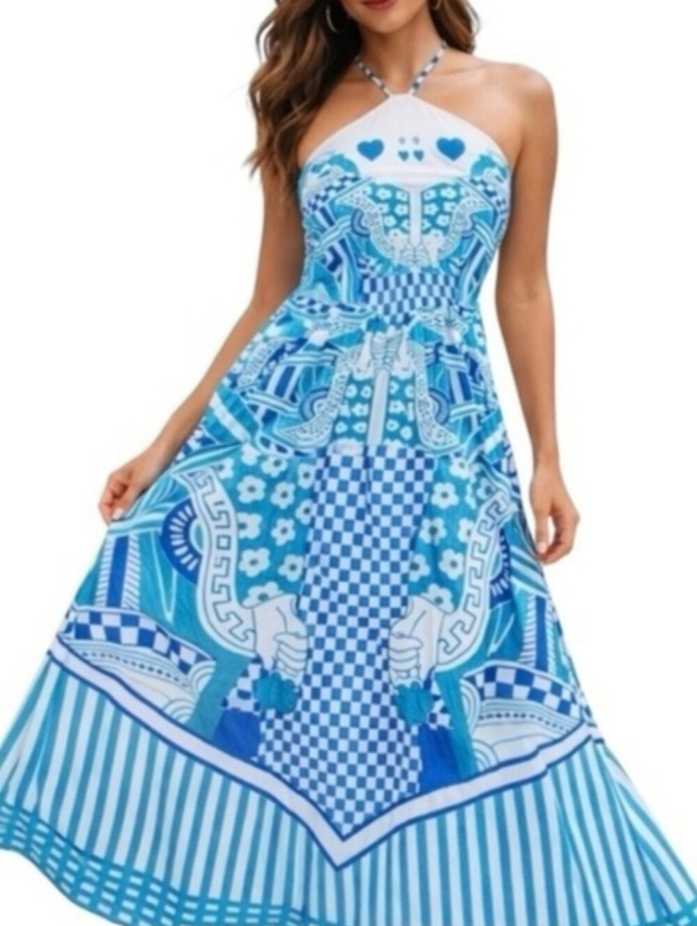 Celina Moon Queen of Hearts Blue Teal Halter Dress Women's Size XL